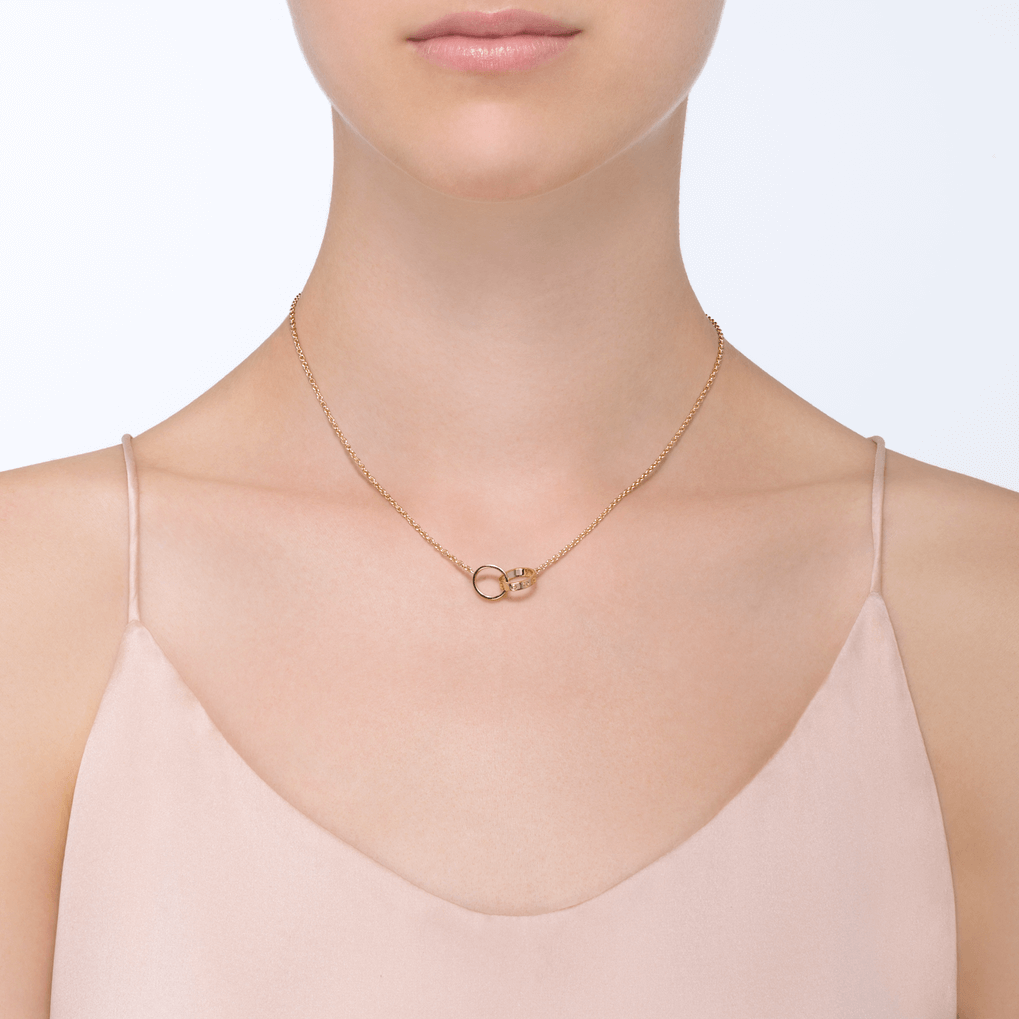KDY-B7212400 light gold screw double ring pendant necklace