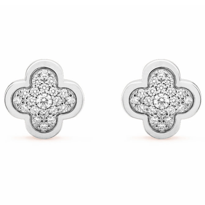 VCARA38200 11mm full diamond four-leaf clover wave surface dense diamond stud earrings