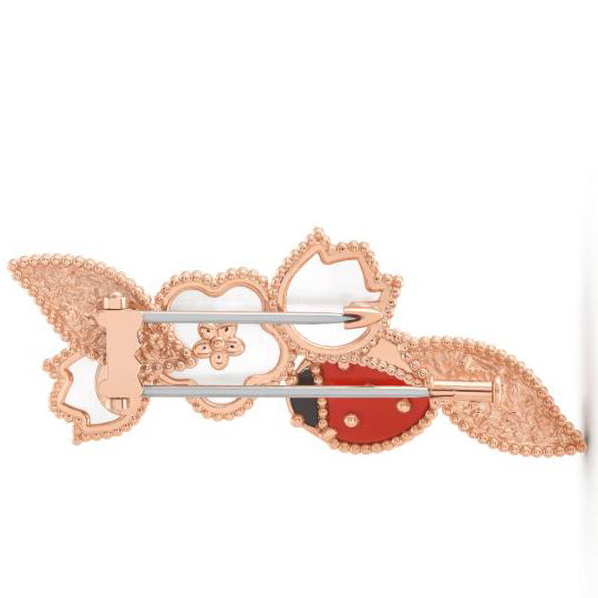 VCARP7RS00 beaded ladybug flower pleated leaf brooch