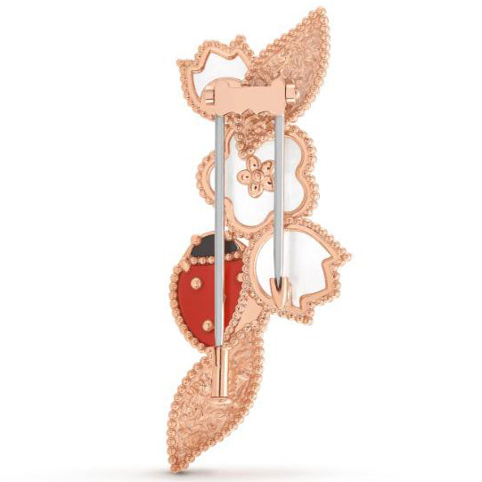 VCARP7RS00 beaded ladybug flower pleated leaf brooch