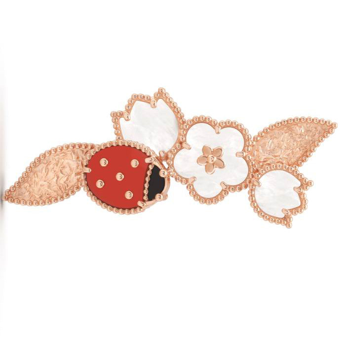 VCARP7RS00 beaded ladybug flower pleated leaf brooch