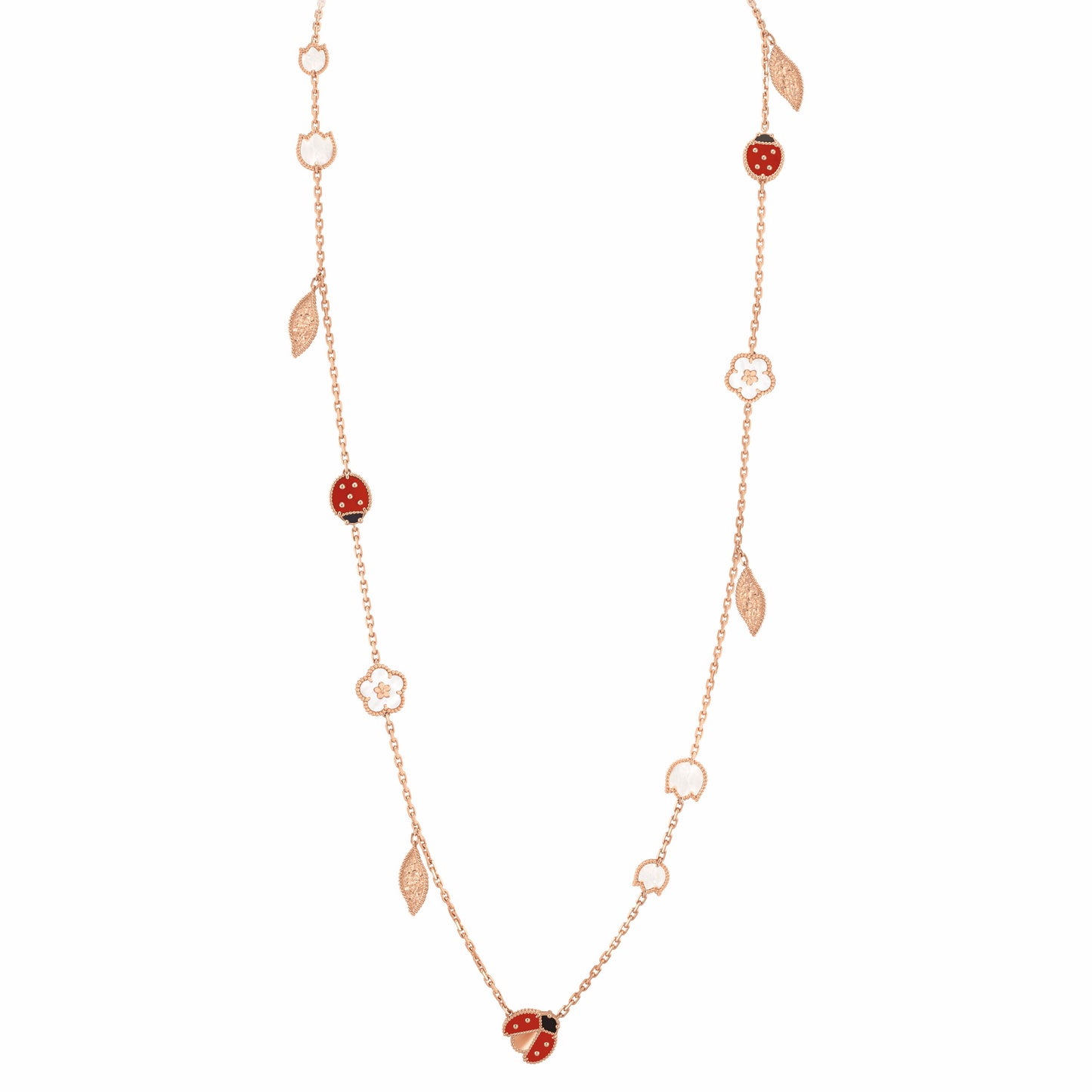 VCARP7RT00 beaded ladybug 15 flower and leaf necklace (chain length 800mm)
