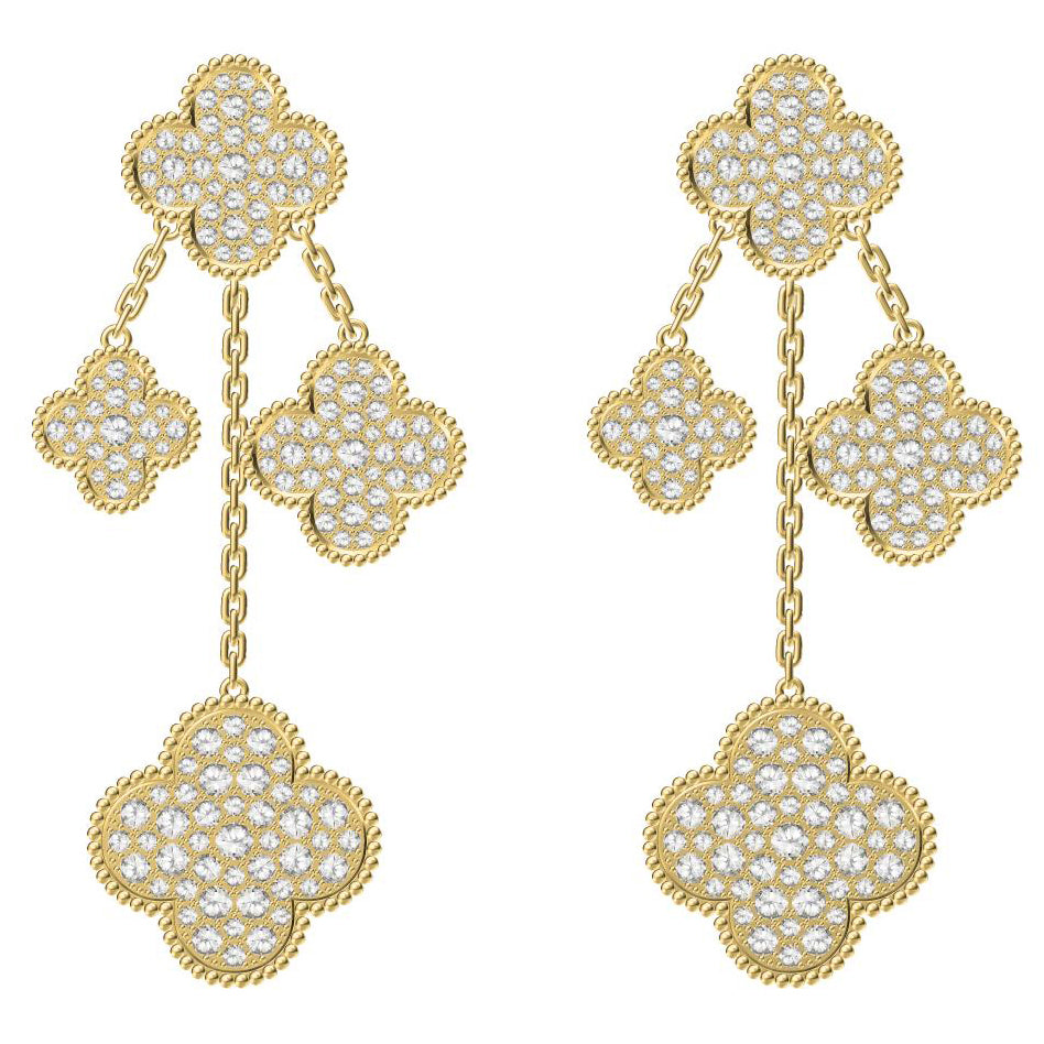 VCA208097893 flower-filled four-leaf clover ear clips