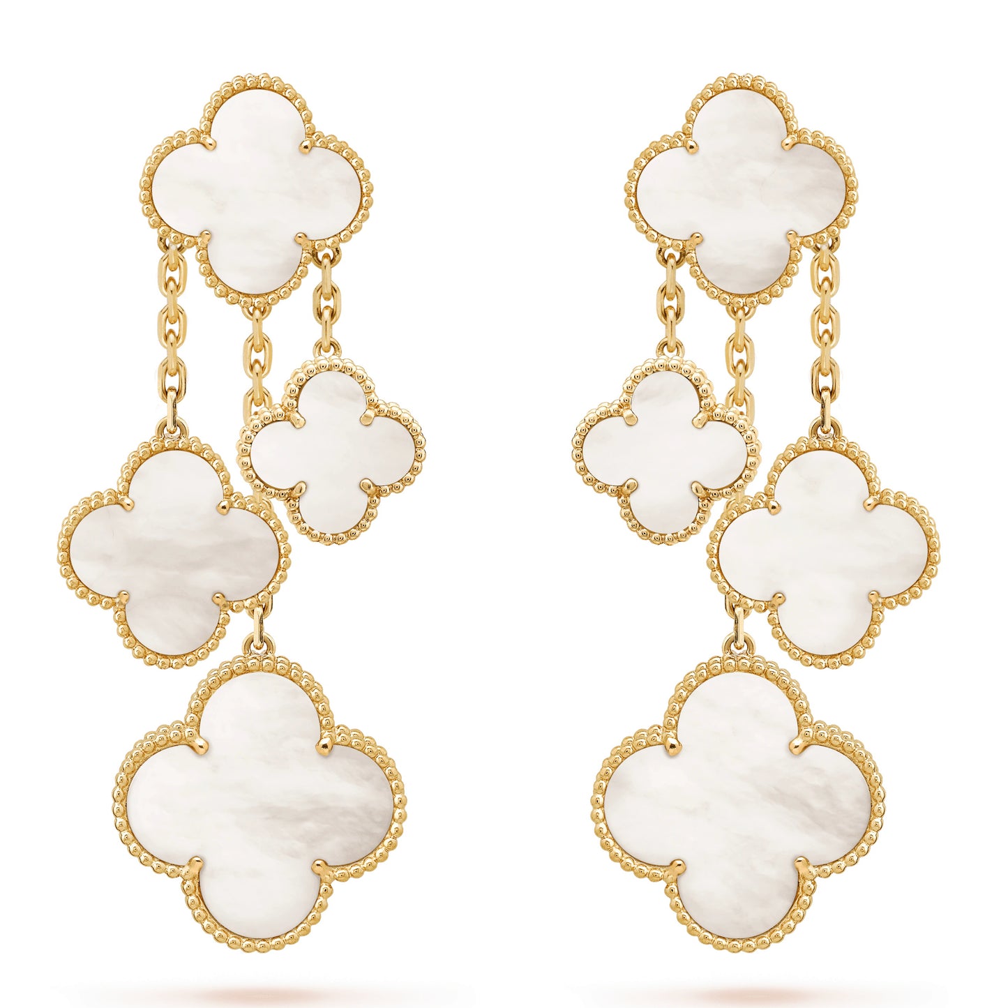 VCARD78900 white shell four-leaf clover ear clip 4 flower earrings