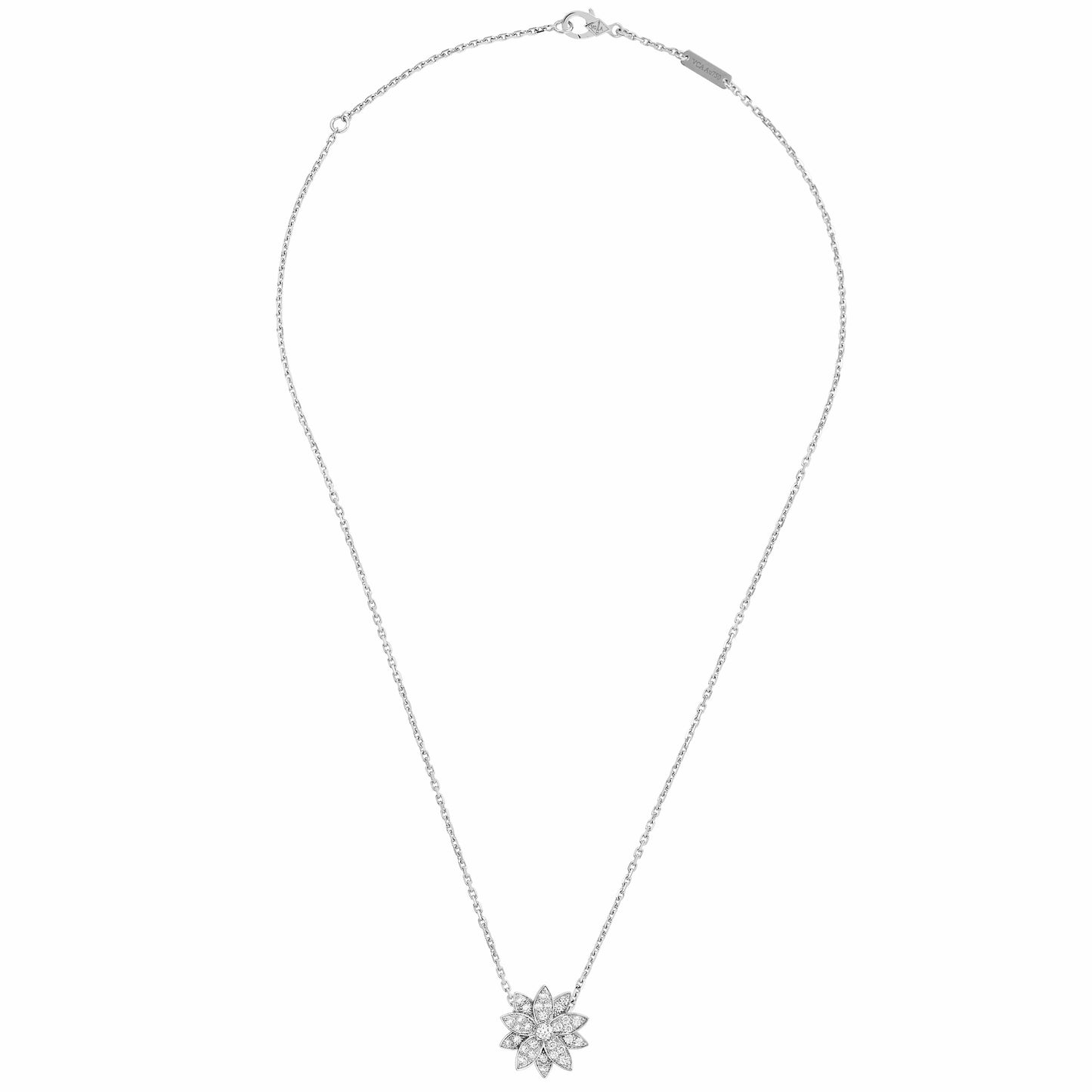VCARO6P600 Small Lotus Full Diamond Tie Chain Pendant Necklace