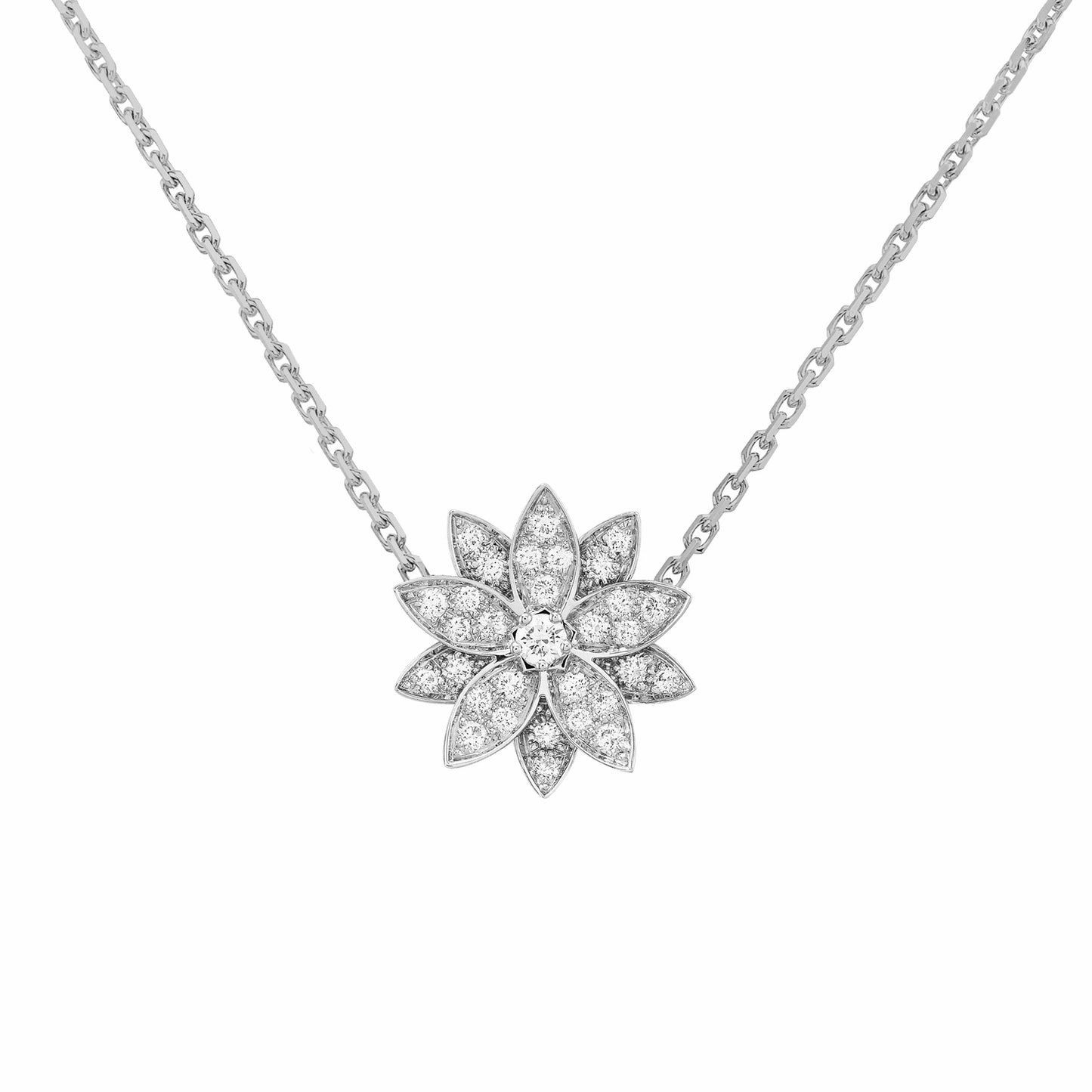VCARO6P600 Small Lotus Full Diamond Tie Chain Pendant Necklace