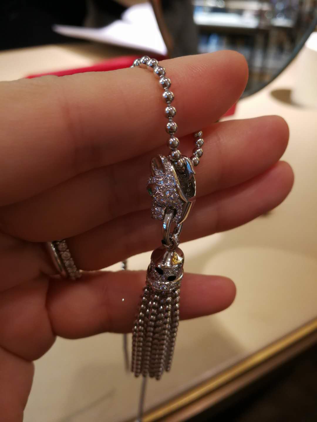 KDY-N7424122 leopard head bite circle tassel pendant