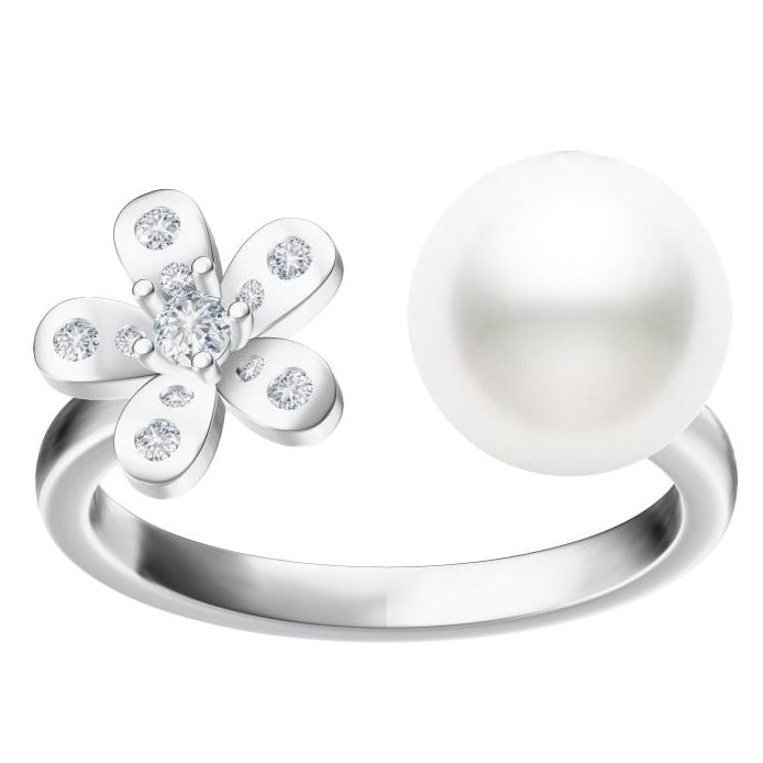 VCA57679465 Pearl five-petal flower open ring 12#