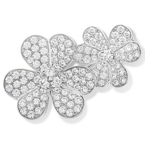 VCARN25300 clover full diamond double flower brooch