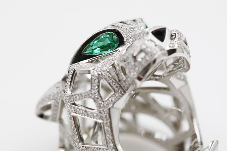 KDY-N4722400 full diamond front mechanical leopard hollow ring