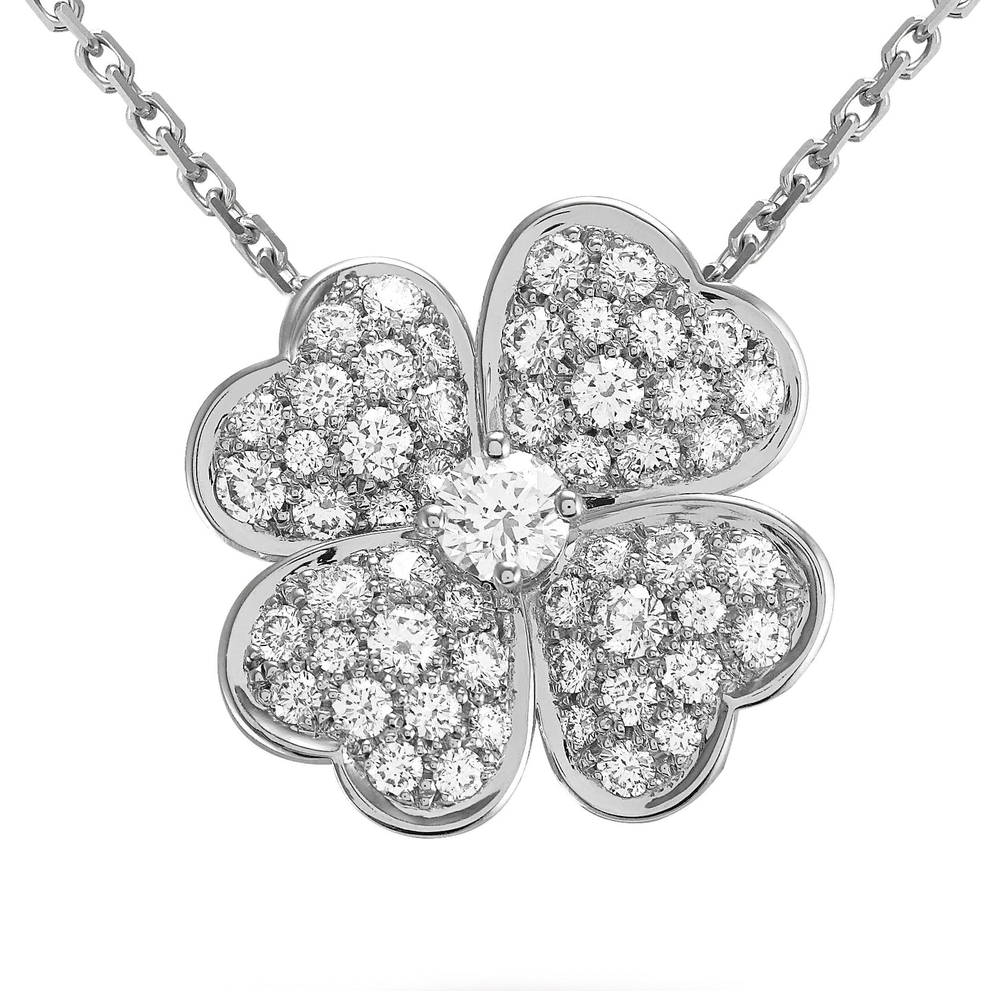 VCARO64900 17mm medium diamond four-leaf clover pendant brooch