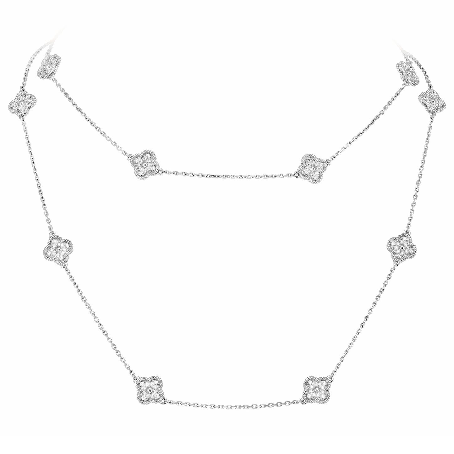 VCARO85A00 8mm满钻光珠四叶草16花项链