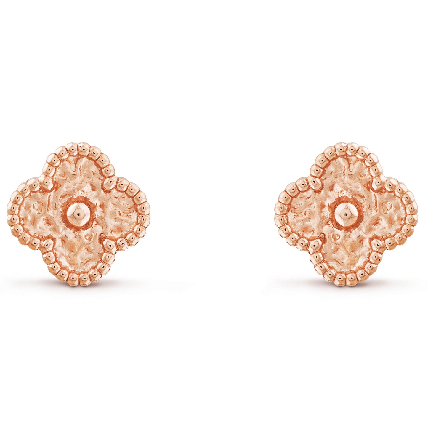 VCARO8DB00 9mm wrinkled leather four-leaf clover stud earrings