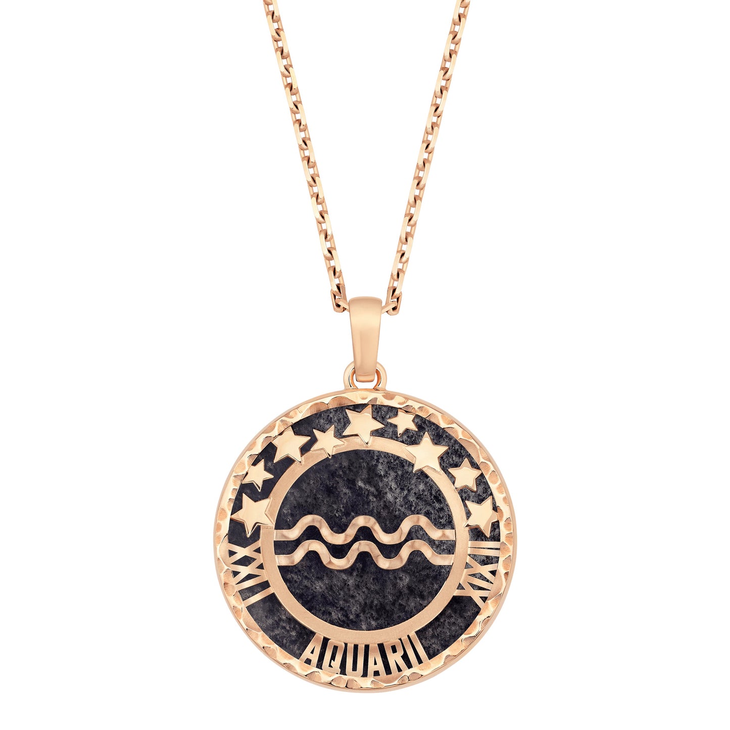 VCARP9RC00 Aquarius Agate Pendant Twelve Zodiac Signs