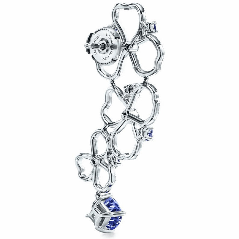 TIF20577237 clover diamond and tanzanite hollow earrings
