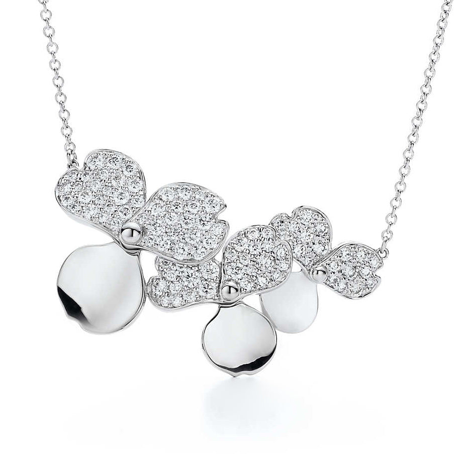 TIF81817025 Diamond Clover Three Flower Cluster Necklace