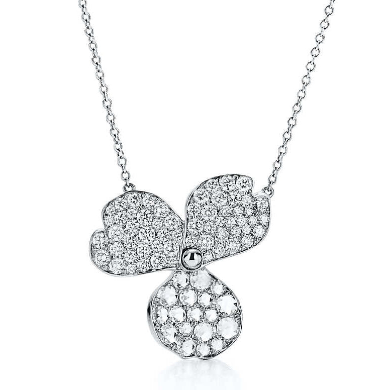TIF14556296 Full Diamond Clover Flower Tie Chain Pendant