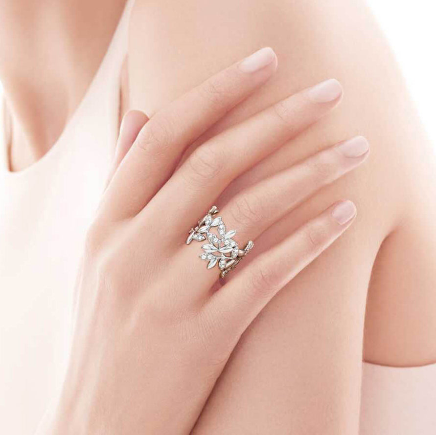 TIF53804887 diamond olive leaf ring