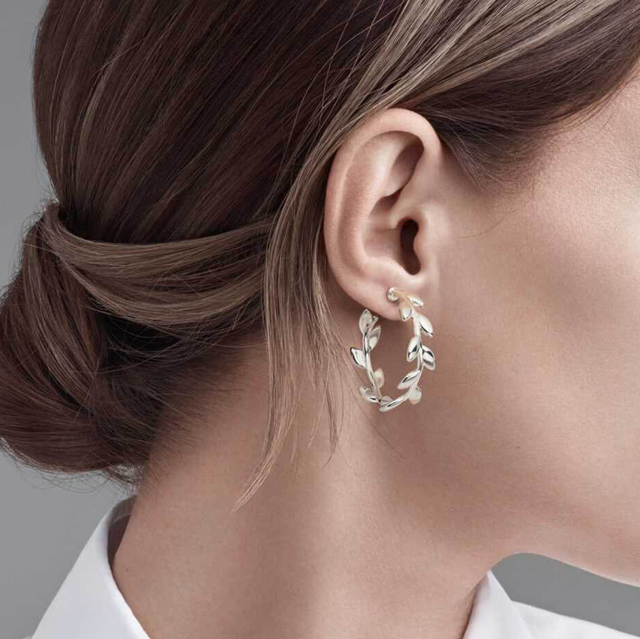 TIF53146530 light gold olive leaf hoop earrings