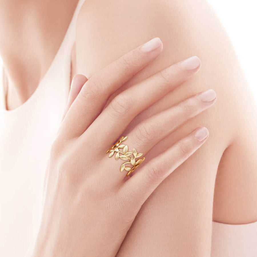 TIF11582490 wide version light gold olive leaf ring 13#