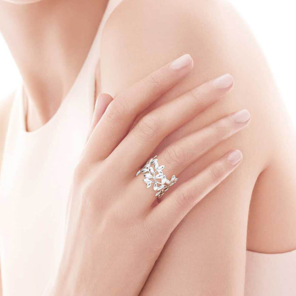 TIF11582490 wide version light gold olive leaf ring 13#