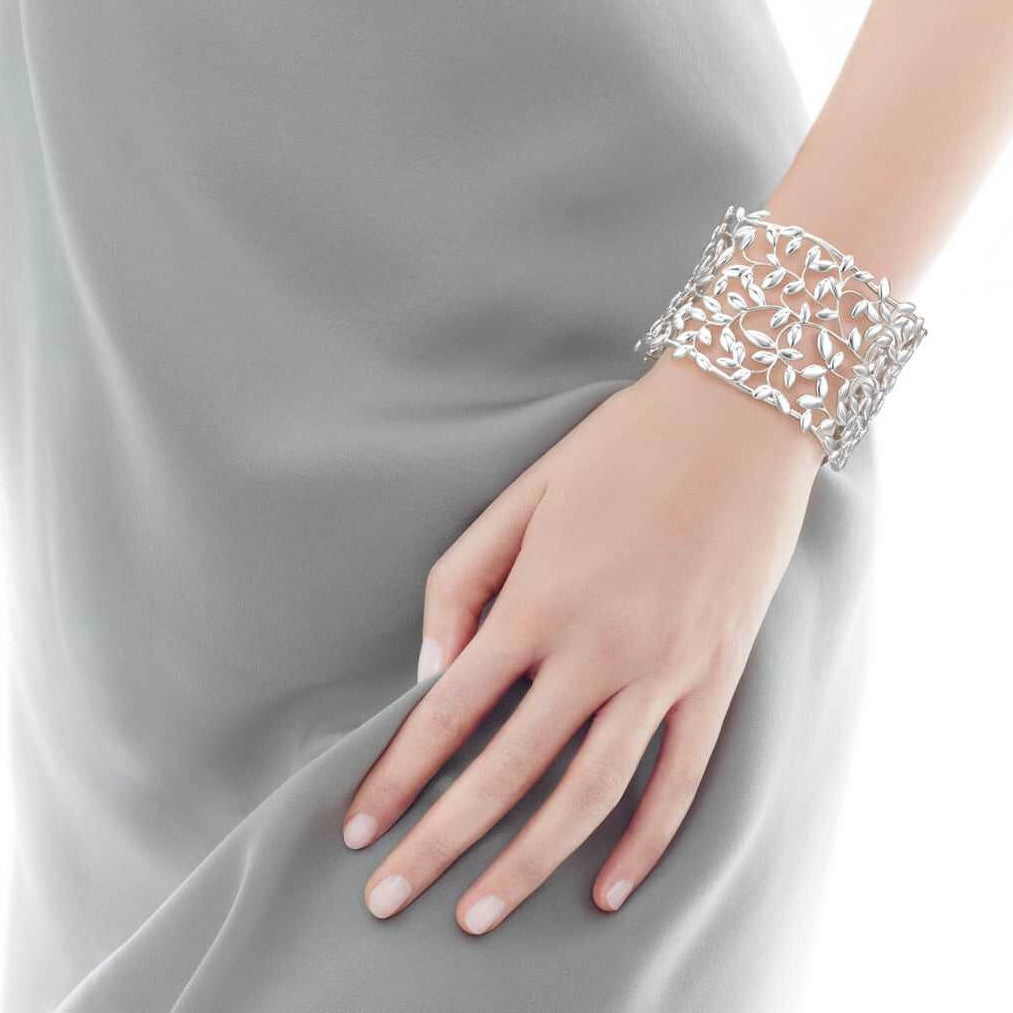 TIF59495581 wide version light gold open olive leaf bracelet