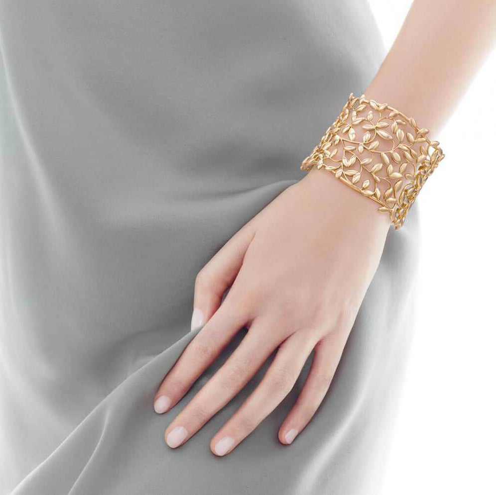 TIF59495581 wide version light gold open olive leaf bracelet