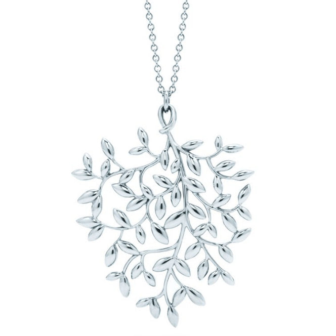 TIF87292379 Large light gold olive leaf pendant