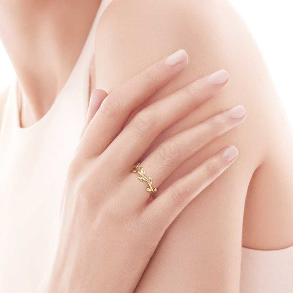 TIF65180191 narrow version light gold olive branch ring