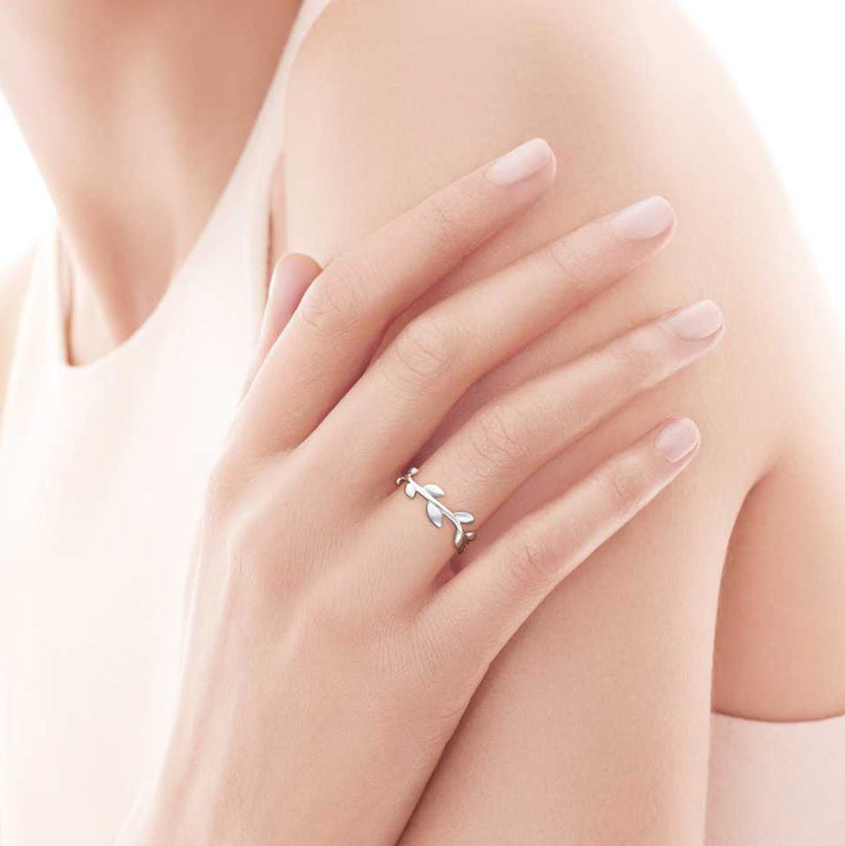 TIF65180191 narrow version light gold olive branch ring