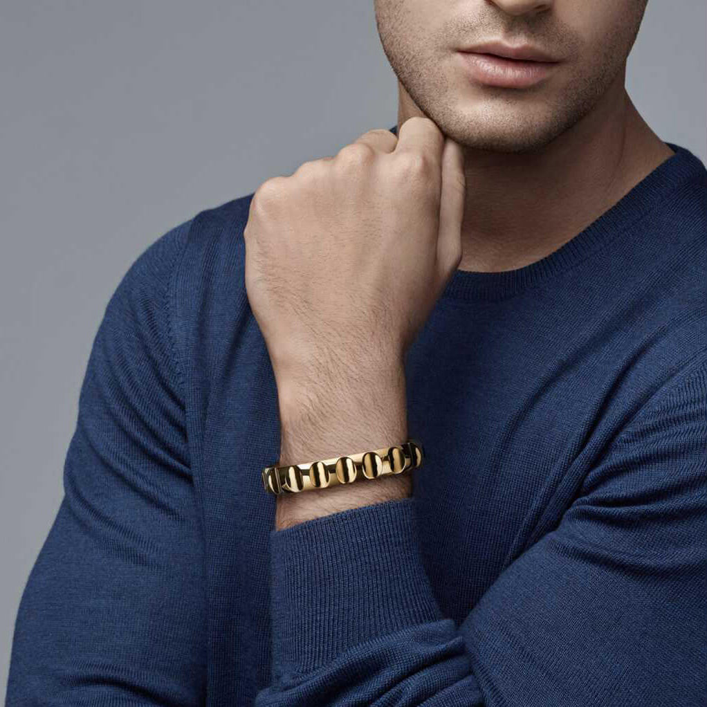 TIF26237574 wide version light gold egg pit open bracelet