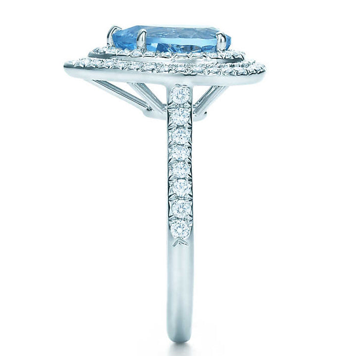 TIF40338082 Aquamarine water drop two-circle stone ring