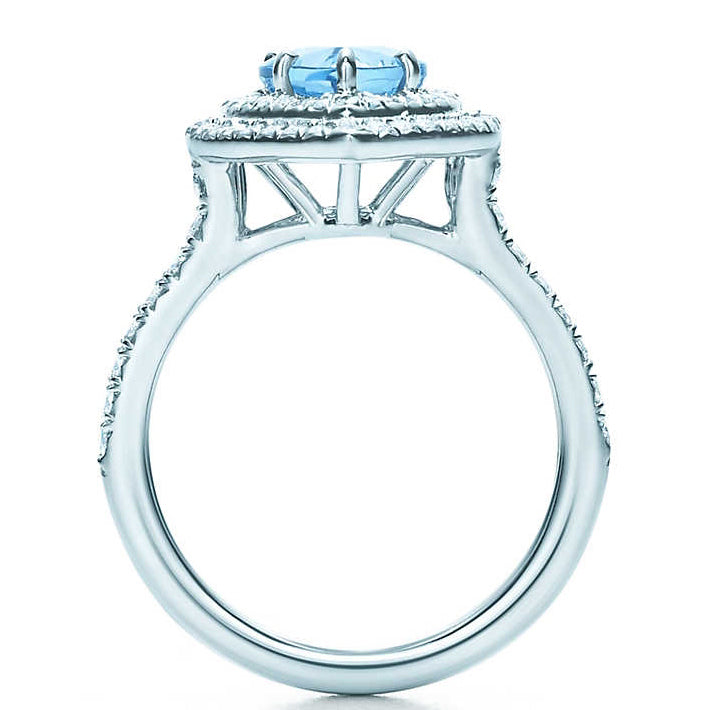 TIF40338082 Aquamarine water drop two-circle stone ring