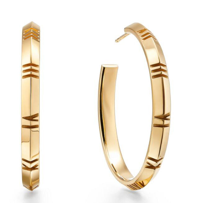 TIF32129220 Roman numerals light gold sword spine large earrings