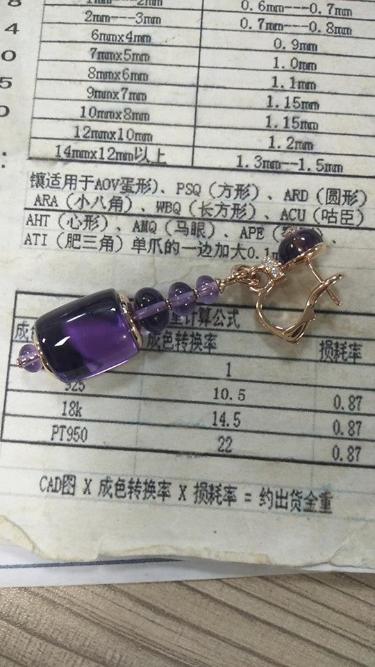 BGL-349553-OR856875紫水晶红碧玺桃尖耳夹 客版