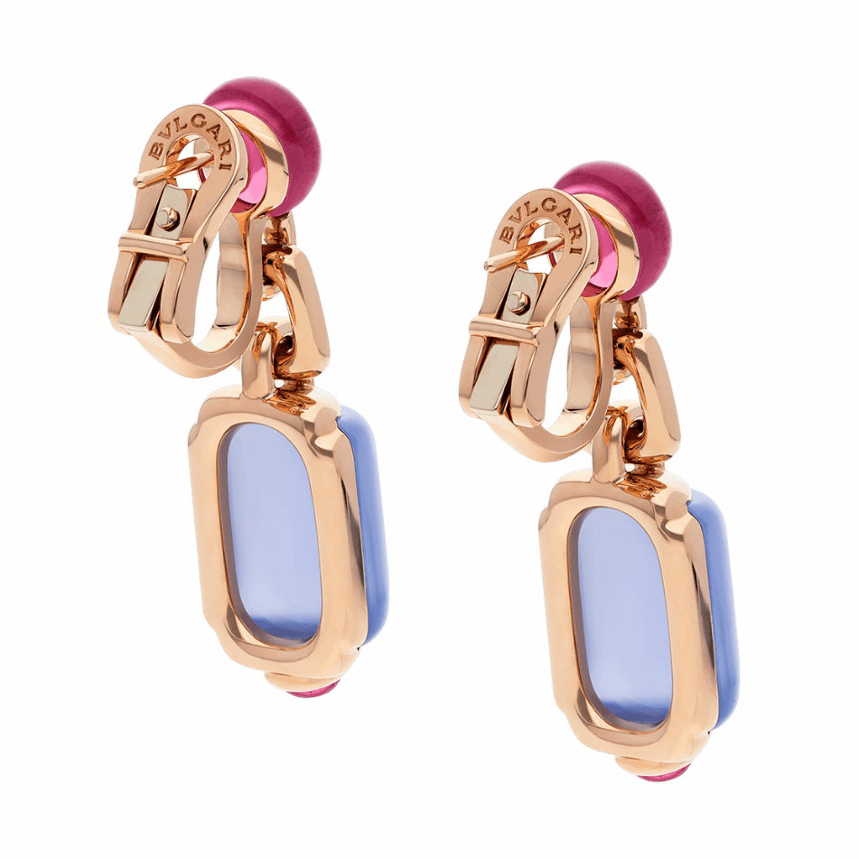 BGL-349552-OR856908 Peach tip tourmaline chalcedony earrings