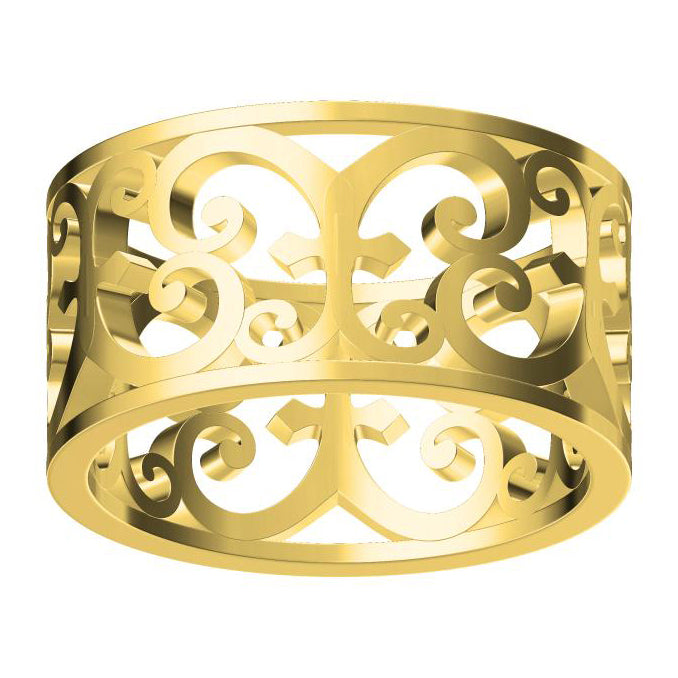 TIF19086481 light gold wide arm hollow thatch flower ring