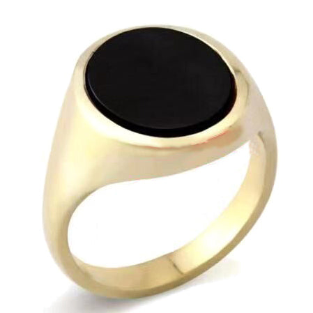 TIF65034624 egg-shaped black agate light gold ring