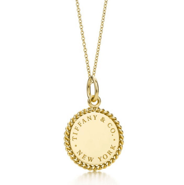 TIF11936850 light gold letter disc twisted rope pendant