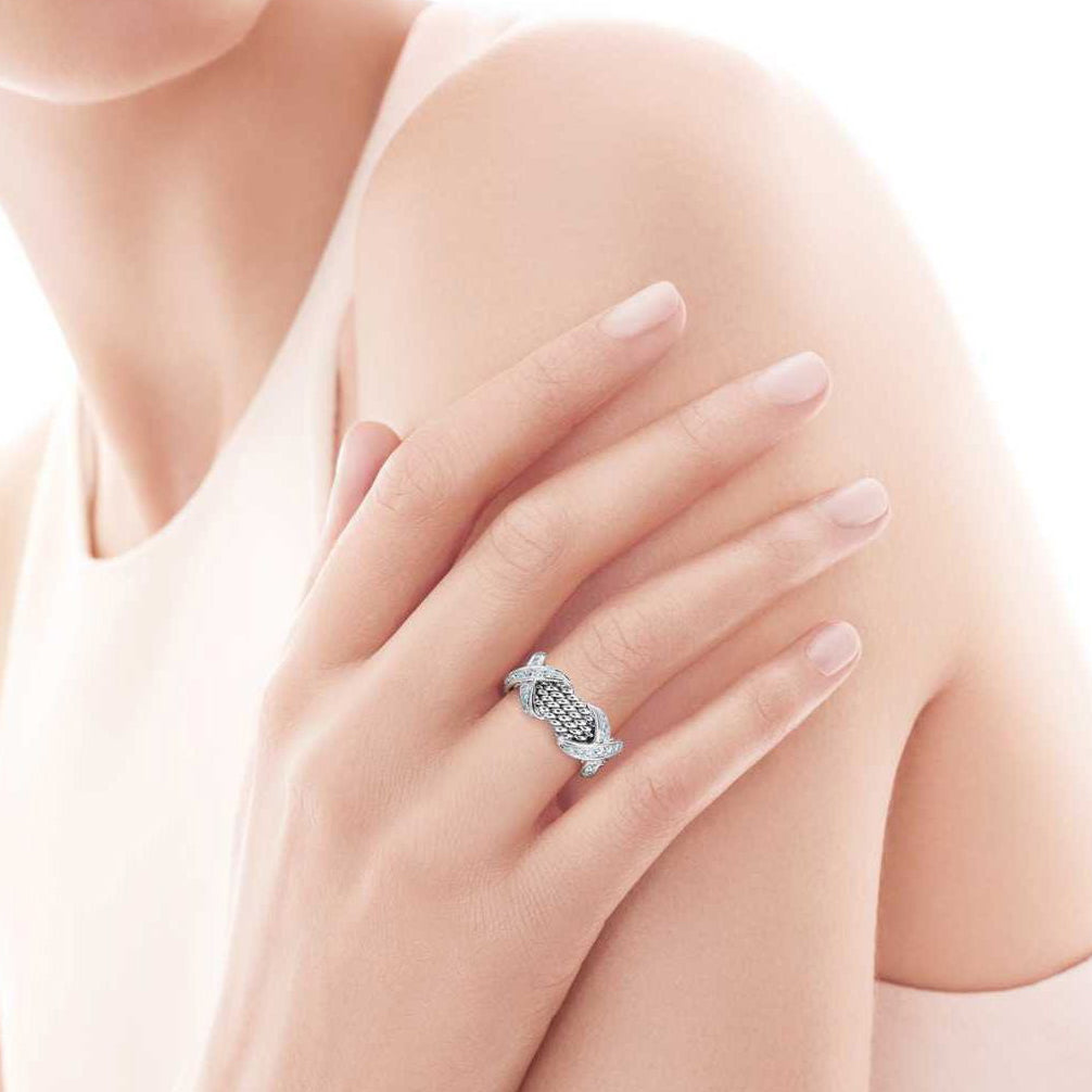 TIF68107942 Four hemp rope prongs set with stone ring