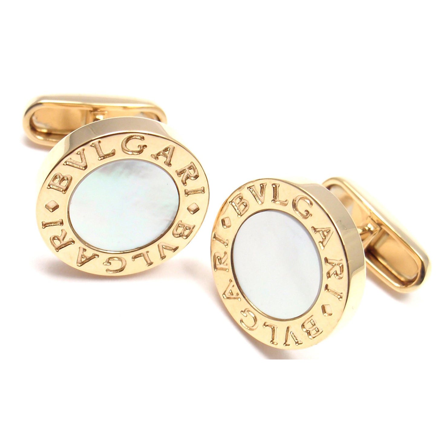 BGL-GM458003 glossy gold white shell round cufflinks