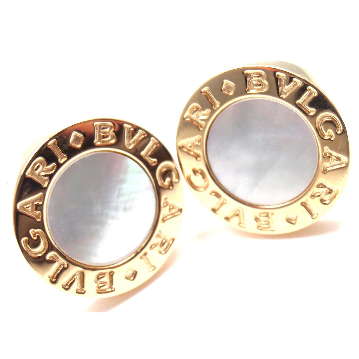 BGL-GM458003 glossy gold white shell round cufflinks