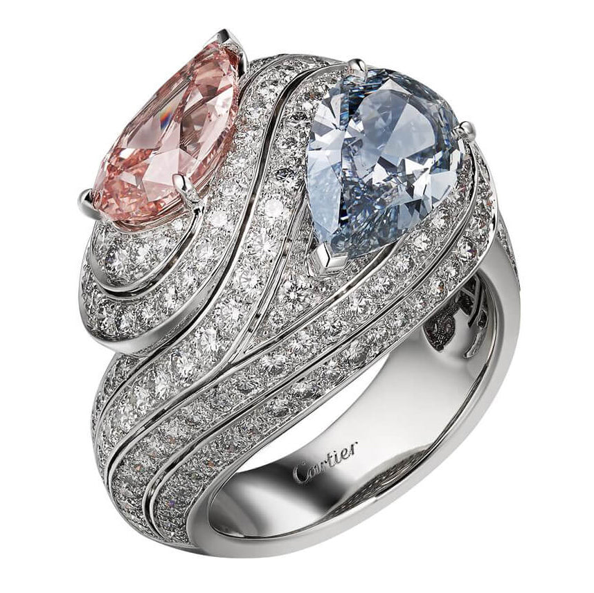 KDY-Z2661803 double-ended water drop twisted bar full diamond ring