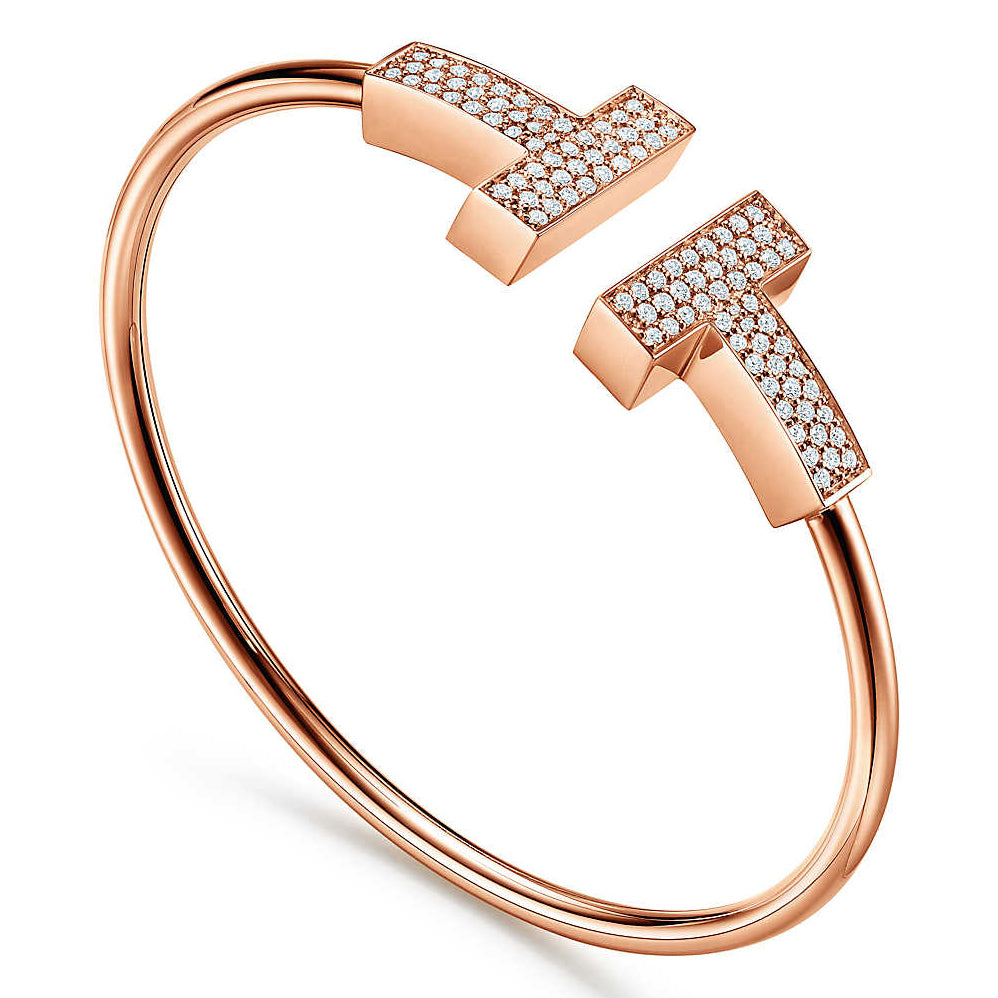 TIF13746997 Large double diamond T-head open coil bracelet 16#