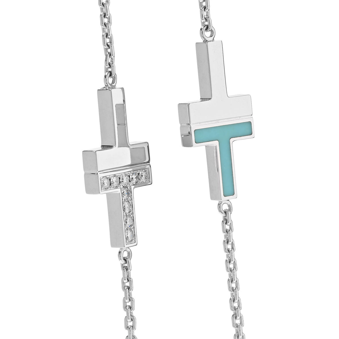 TIF63573672 half diamond half agate T-shaped long necklace