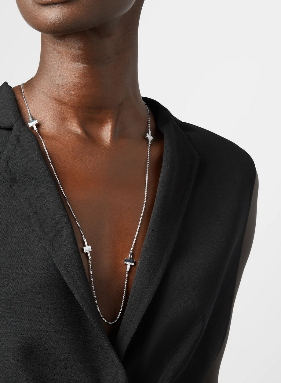 TIF63573672 half diamond half agate T-shaped long necklace