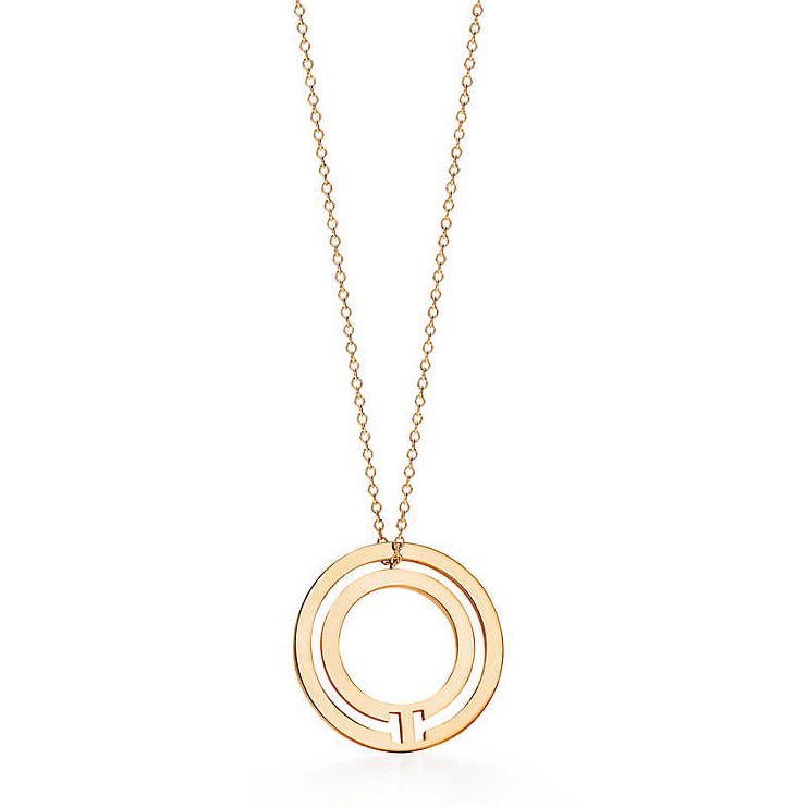 TIF67127676 light gold round T-shaped hollow bolt chain pendant