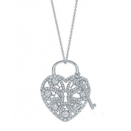 TIF50525079 diamond heart-shaped lock key pendant