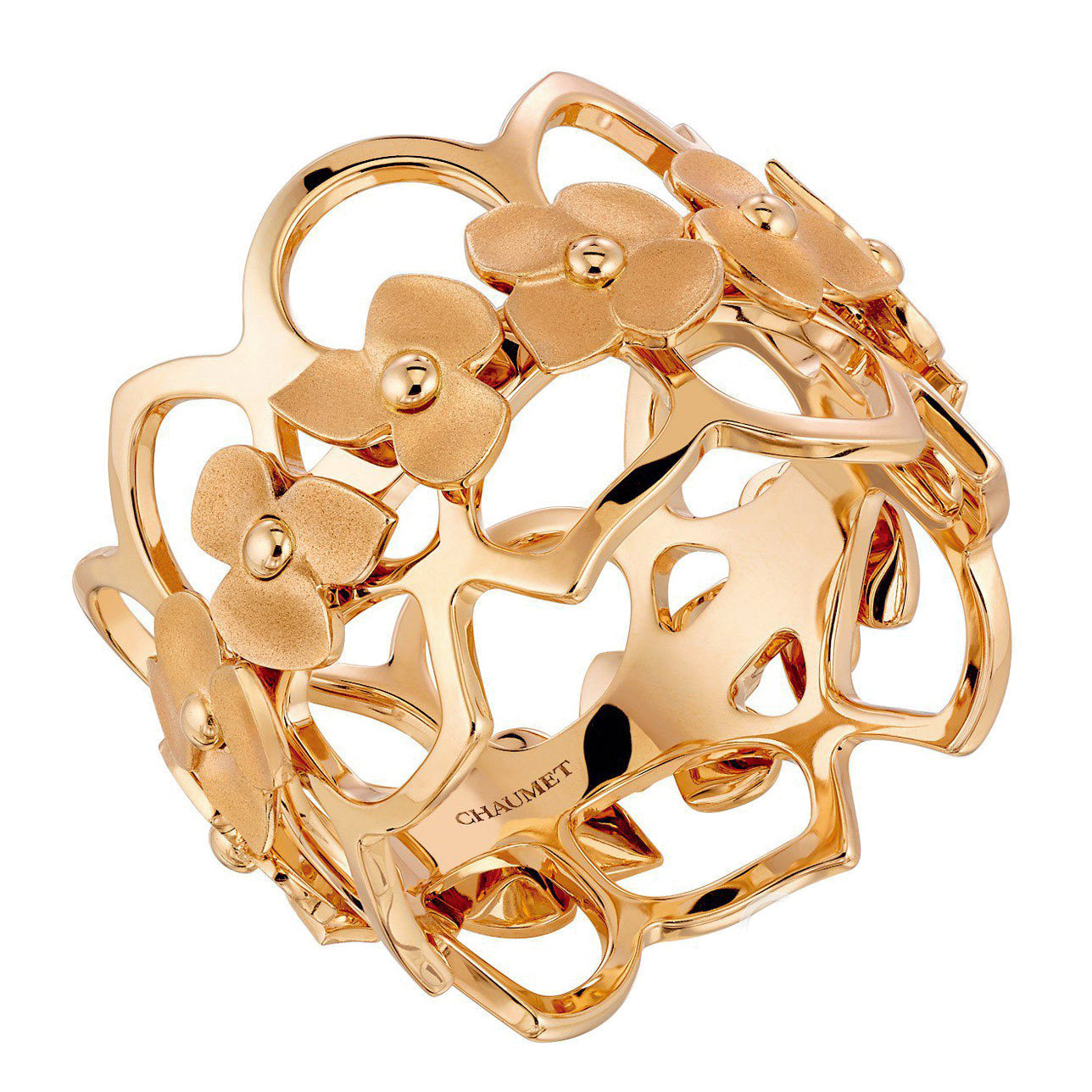 SM-082352 light gold flower ring, hollow, hydrangea