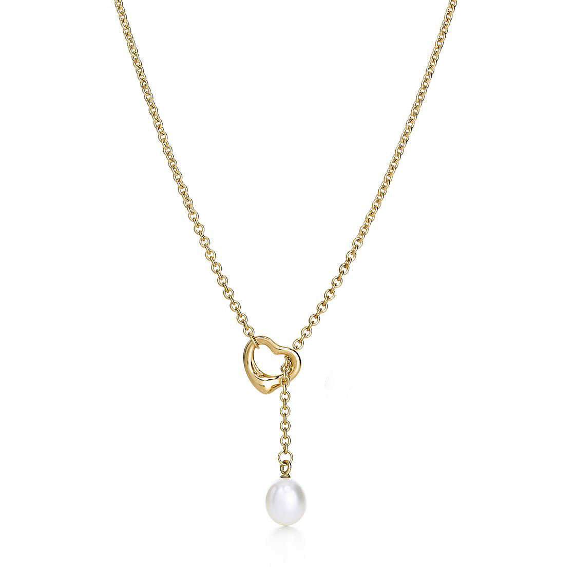 TIF35015478 Pearl hollow light gold crooked heart lasso pendant